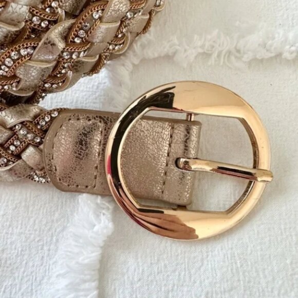 Morgan de Toi Soft Gold Vegan Leather and Rhinestones Belt - Picture 3 of 4